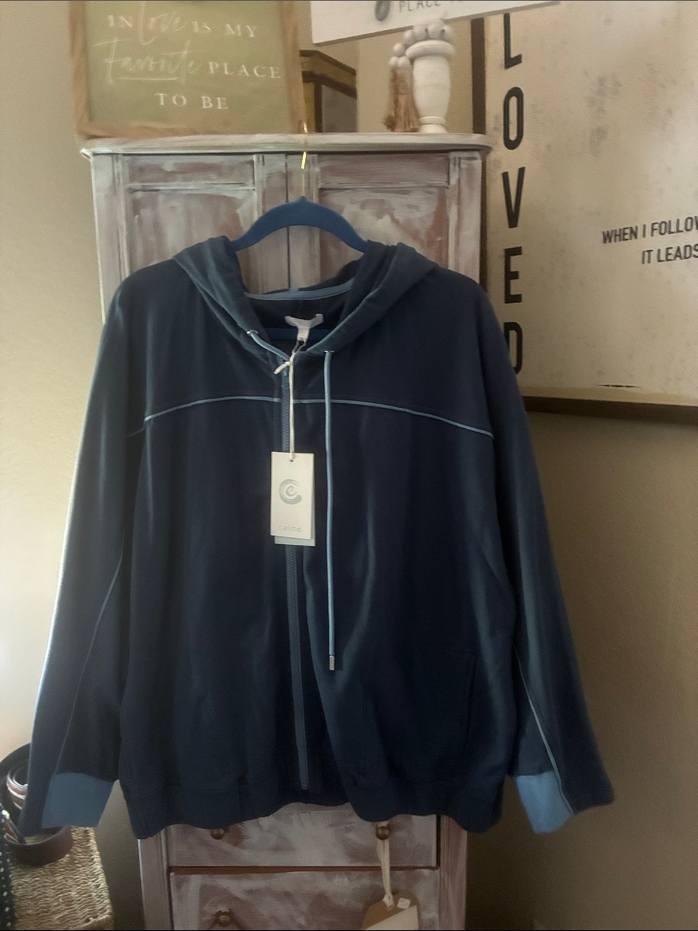 Women's Navy Full-Zip Hoodie with Contrast Trim